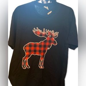 Men’s New Buffalo Plaid Deer Christmas T-Shirt Size L